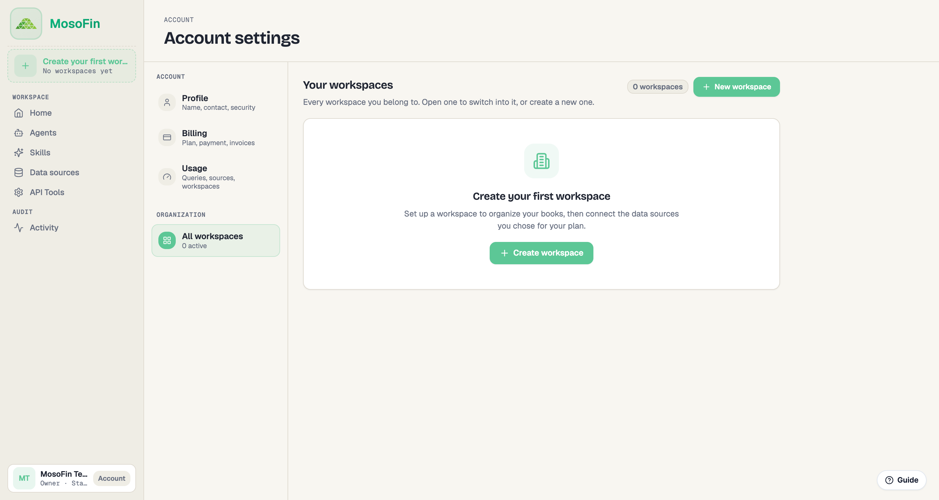 MosoFin workspace overview